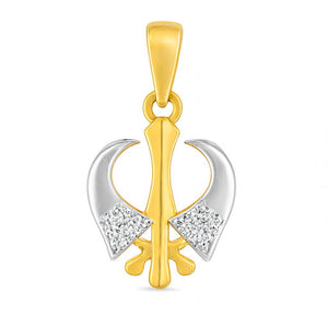 Sikh Khanda Diamond Pendant – Yellow & White Gold Finish | Savya Jewels | 14-kt-gold