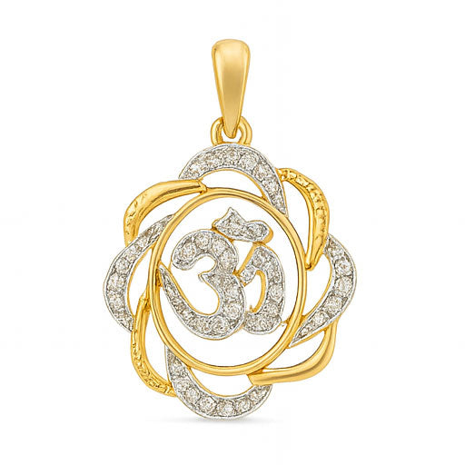 Auspicious Om Diamond Gold Pendant | Savya Jewels | 18-kt-gold