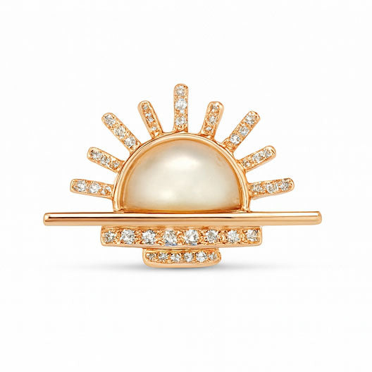 Sunrise Pearl & Diamond Bar Pendant in Rose Gold | Savya Jewels | 18-kt-gold | pearl