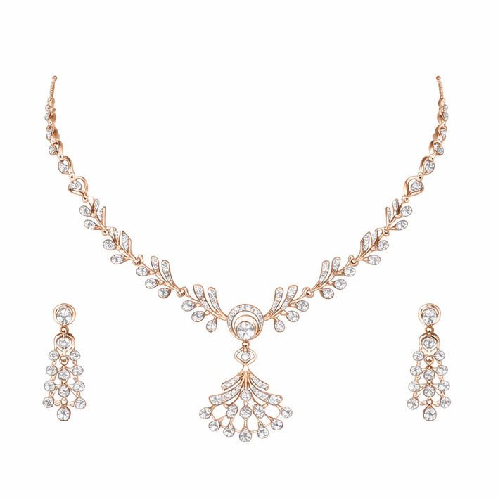 Best Graceful Diamond Pendant Necklace Set with Earrings in Meerut | Savya Jewels