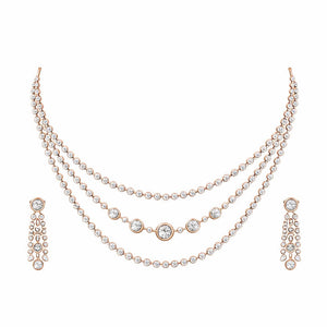 Classic Three-Layer Diamond Necklace with Earrings | Savya Jewels | 14-kt-gold