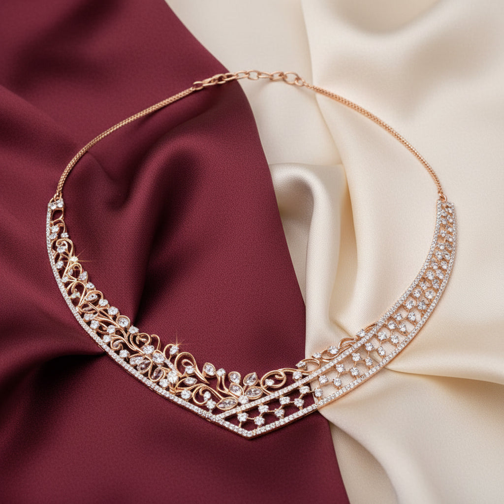 Elegant Openwork Diamond Necklace with Drop Earrings