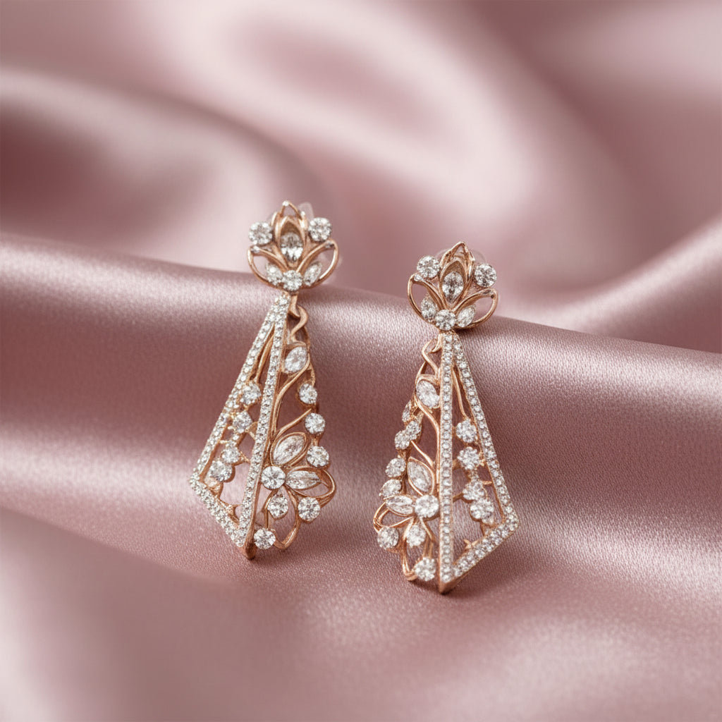 Elegant Openwork Diamond Necklace with Drop Earrings