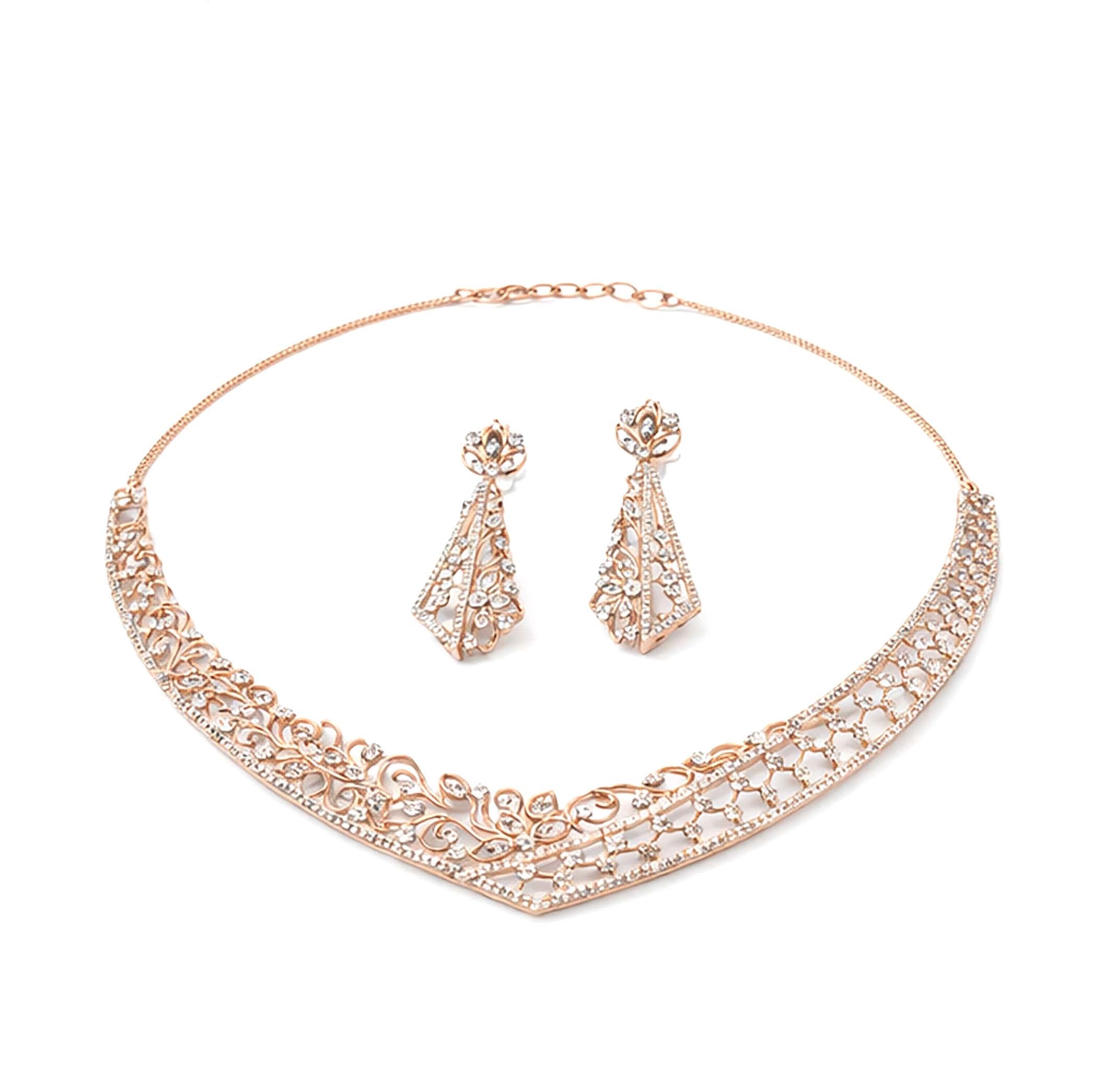 Elegant Openwork Diamond Necklace with Drop Earrings