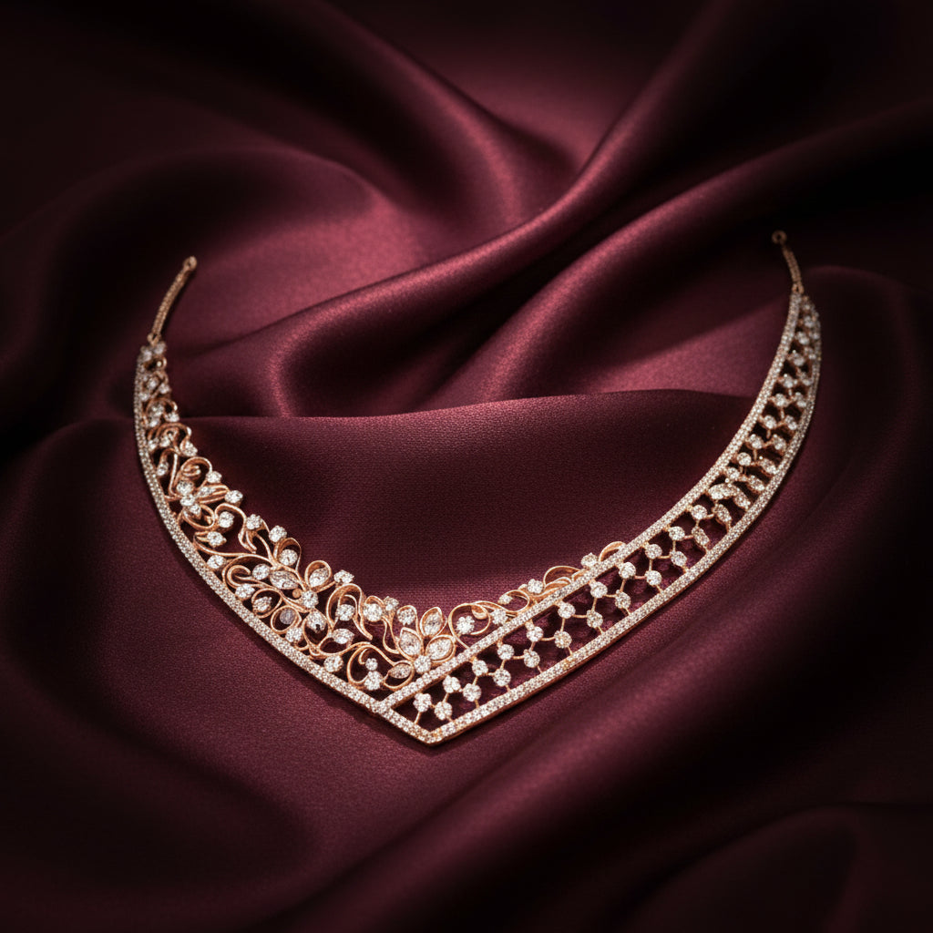 Elegant Openwork Diamond Necklace with Drop Earrings