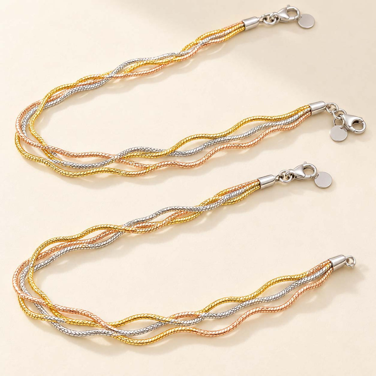 Three-Tone Braided 925 Sterling Silver Payal Anklets