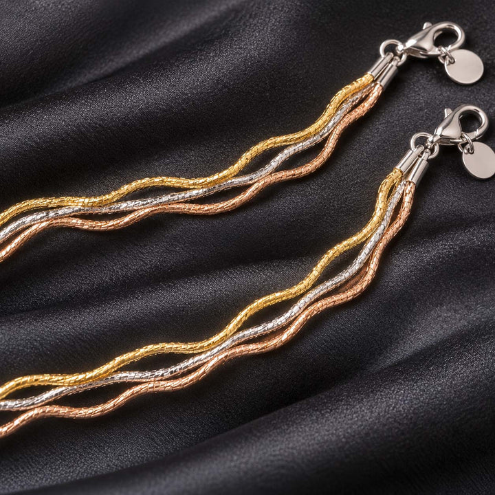 Three-Tone Braided 925 Sterling Silver Payal Anklets