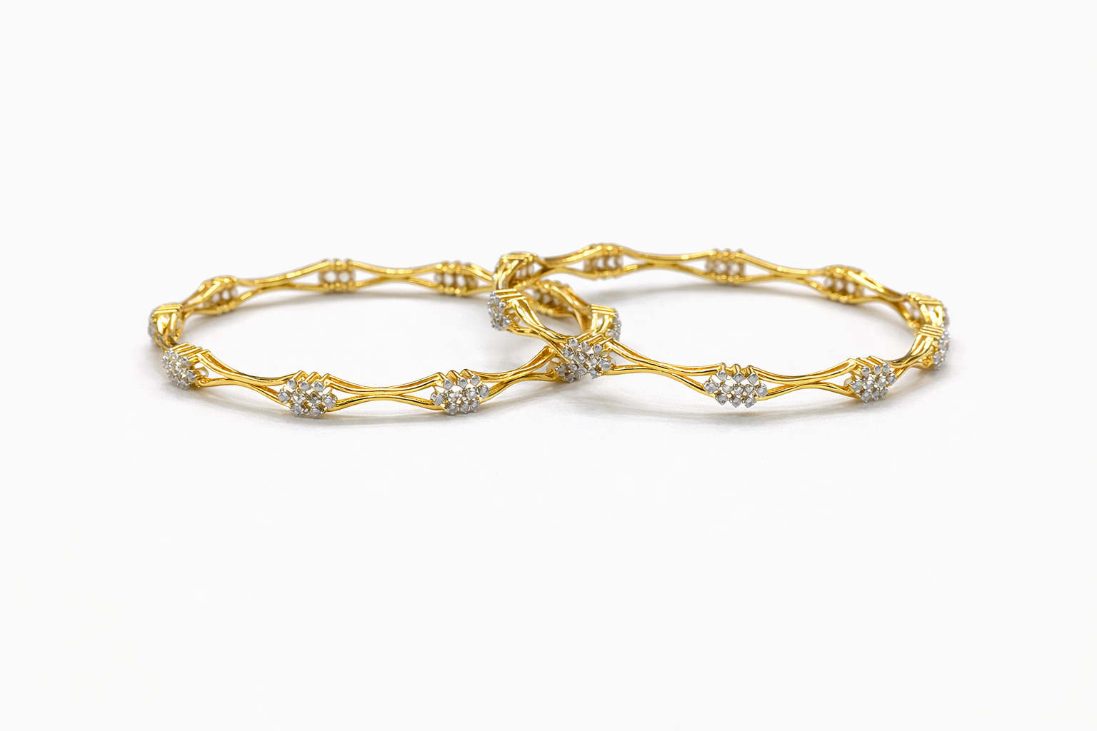 Timeless Blossom Diamond Bangles in Yellow Gold | Savya Jewels | 14-kt-gold