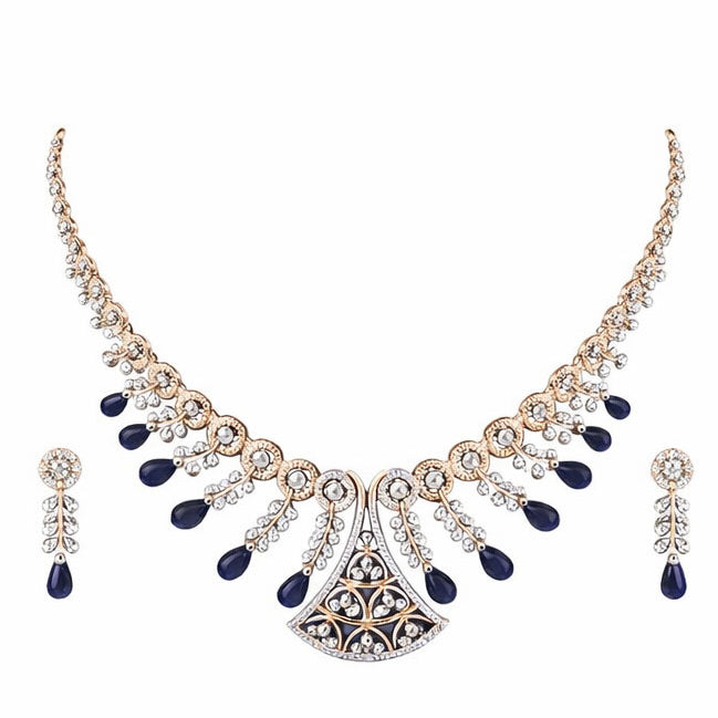 Best Royal Blue Sapphire Diamond Necklace Set in Meerut | Savya Jewels