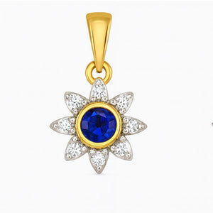 Best Blue Sapphire & Diamond Flower Pendant in Yellow Gold in Meerut | Savya Jewels