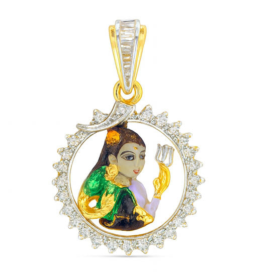 Antique-Style Goddess Diamond Pendant with Halo | Savya Jewels | 18-kt-gold