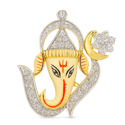 Sacred Ganesha Diamond Pendant with Halo Design | Savya Jewels | 18-kt-gold