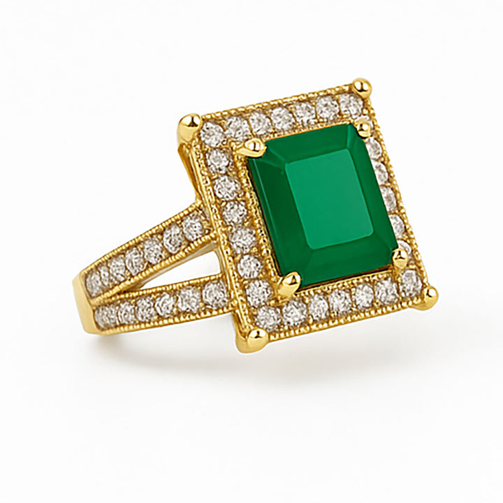 Vintage Emerald Halo Ring with Split-Shank Diamonds