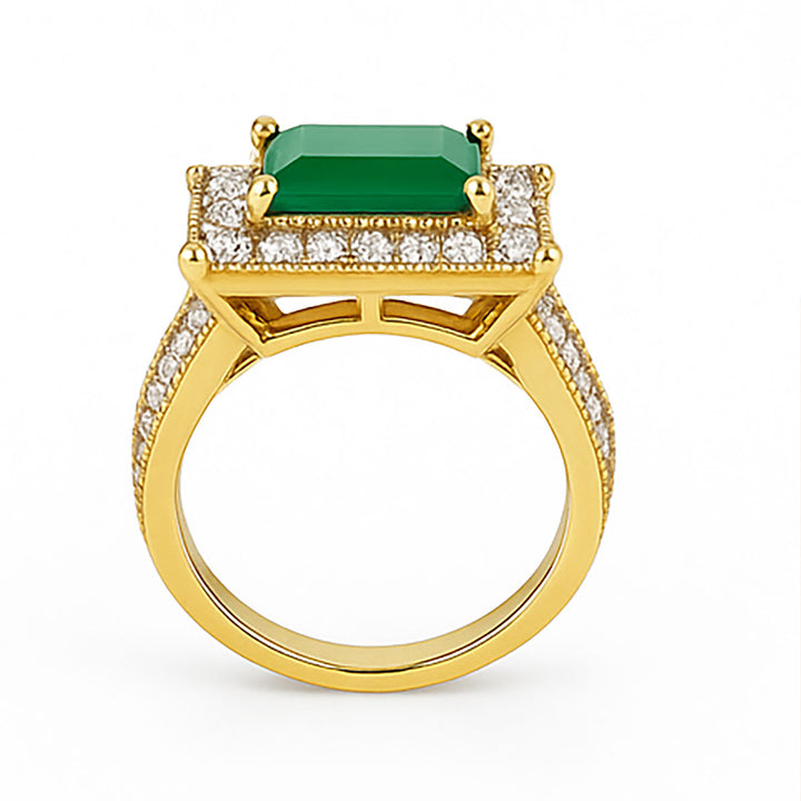 Vintage Emerald Halo Ring with Split-Shank Diamonds