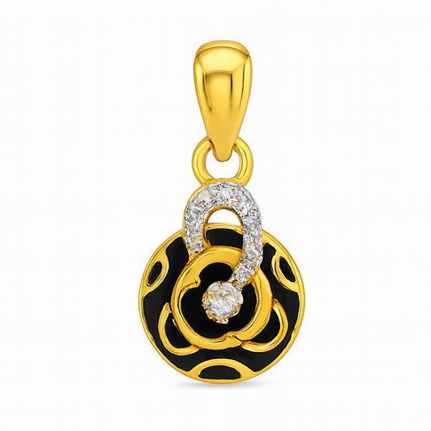 Black Enamel Diamond Pendant in Yellow Gold | Savya Jewels | 18-kt-gold