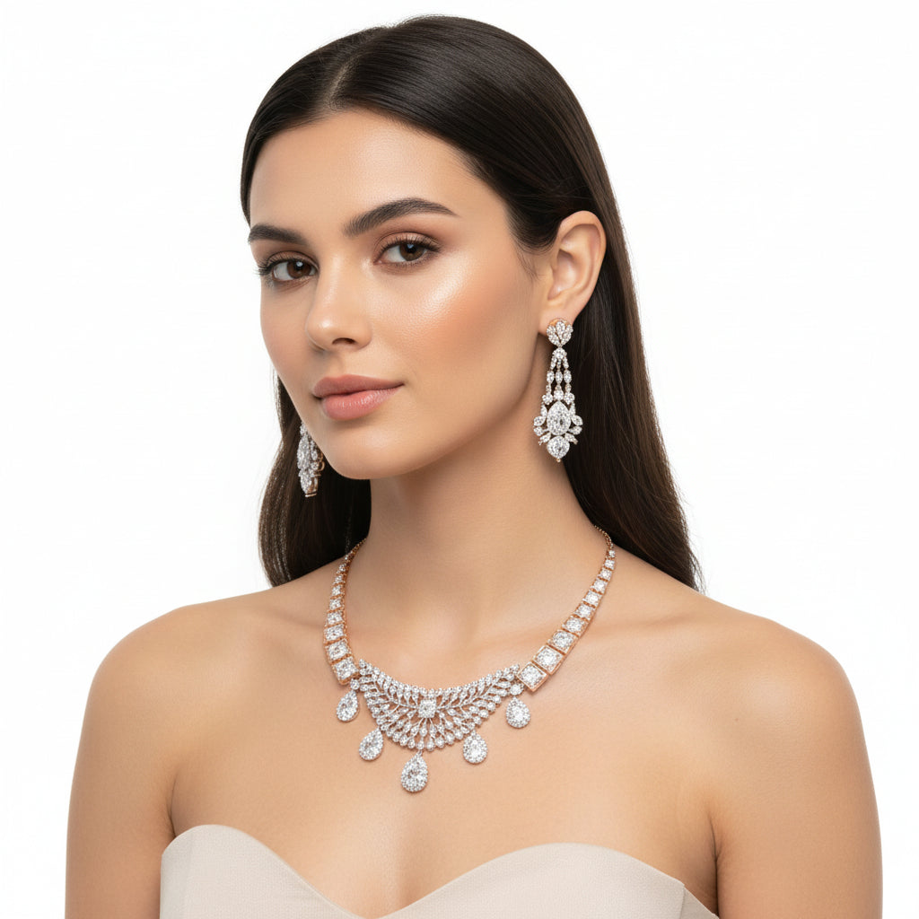 Royal Rose Gold Diamond Bridal Necklace Set