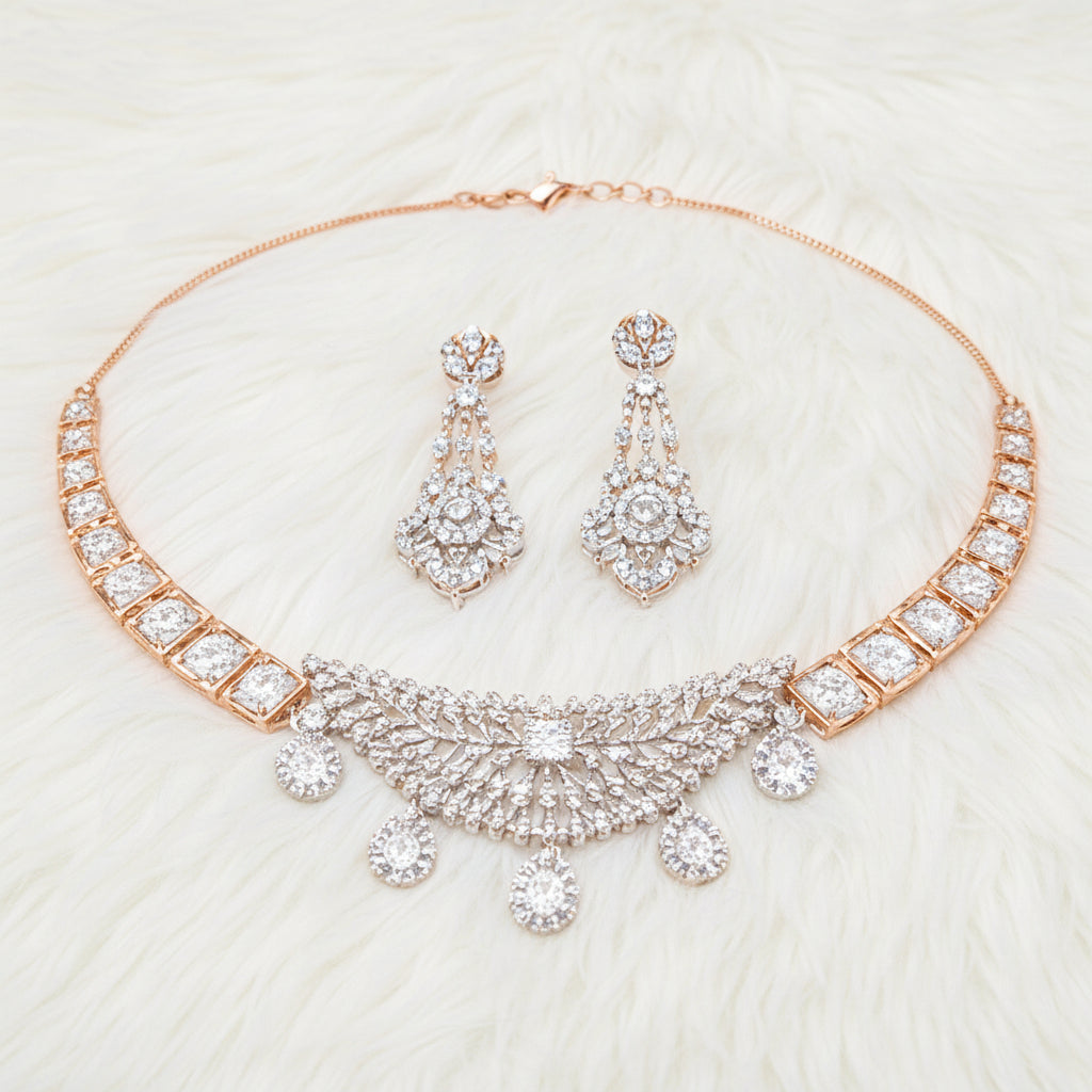 Royal Rose Gold Diamond Bridal Necklace Set