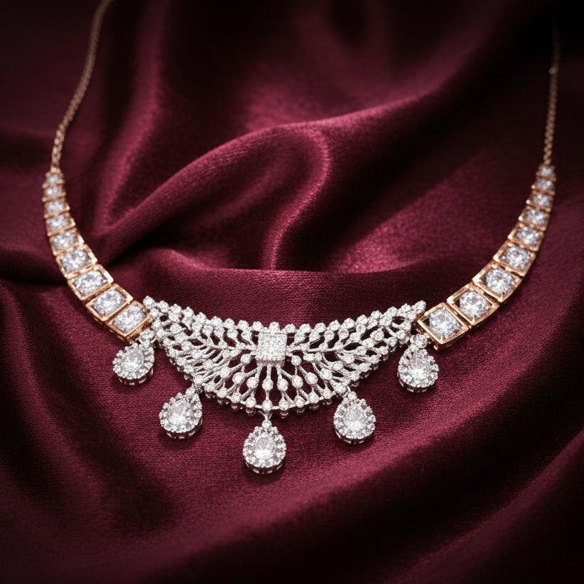 Royal Rose Gold Diamond Bridal Necklace Set