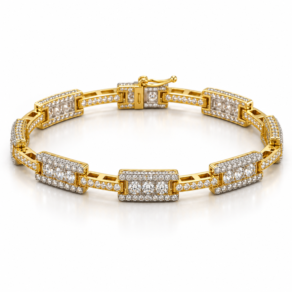 14K Gold Geometric Diamond Link Bracelet
