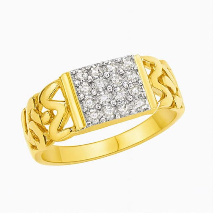 Traditional Square-Top Gold Diamond Ring for Men