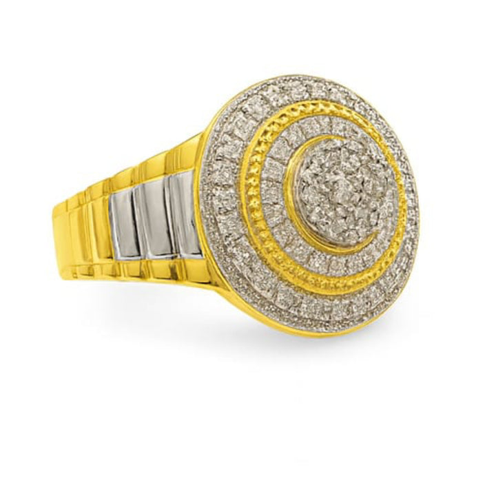Men’s Modern Gold Ring with Raised Circular Diamond Head