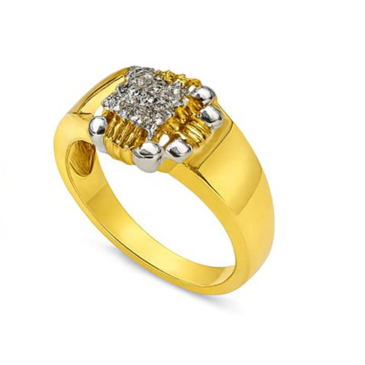 Men’s Gold Ring with Clustered Diamonds and White Accents