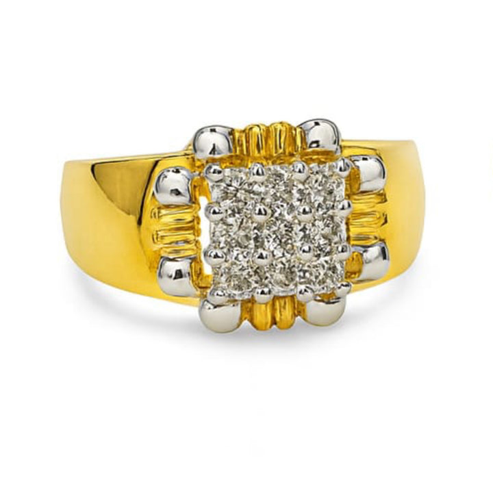 Men’s Gold Ring with Clustered Diamonds and White Accents