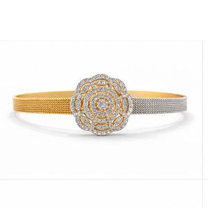Diamond Studded Round Floral Mesh Bracelet – Two Tone