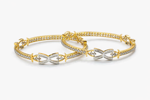 Twisted Design Diamond Bangles in 14K Yellow Gold | Savya Jewels | 14-kt-gold