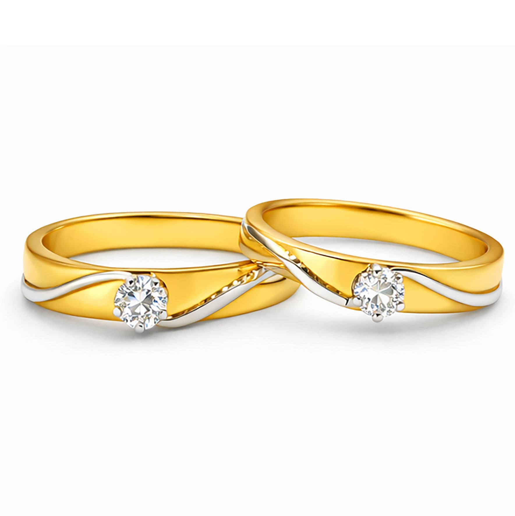 Modern Two-Tone Diamond Band Pair | Savya Jewels | 14-kt-gold