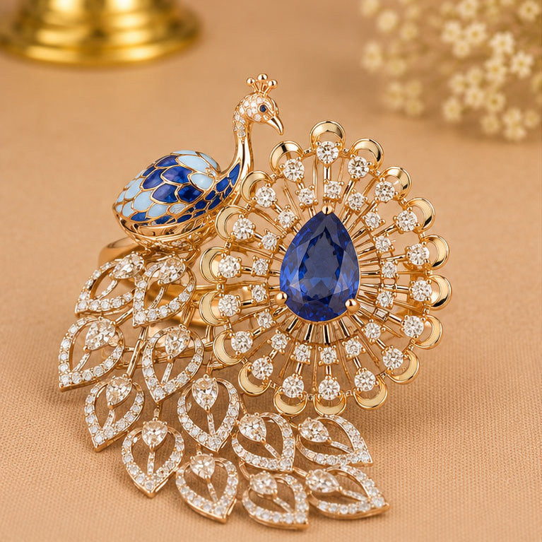 Peacock Sapphire & Diamond Ring in 14Kt Gold | 1.12 Ct Diamond | 2.02 Ct Sapphire