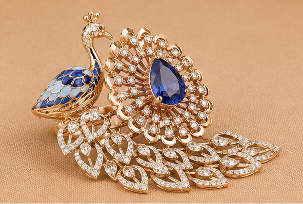 Peacock Sapphire & Diamond Ring in 14Kt Gold | 1.12 Ct Diamond | 2.02 Ct Sapphire