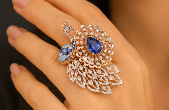 Peacock Sapphire & Diamond Ring in 14Kt Gold | 1.12 Ct Diamond | 2.02 Ct Sapphire