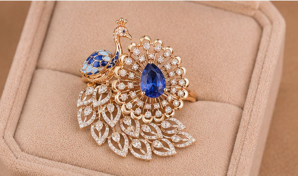 Peacock Sapphire & Diamond Ring in 14Kt Gold | 1.12 Ct Diamond | 2.02 Ct Sapphire