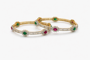Best Floral Ruby & Emerald Diamond Bangles in 14K Gold in Meerut | Savya Jewels