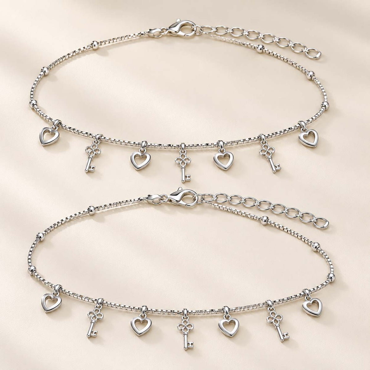 Heart & Key Charm 925 Sterling Silver Payal Anklets