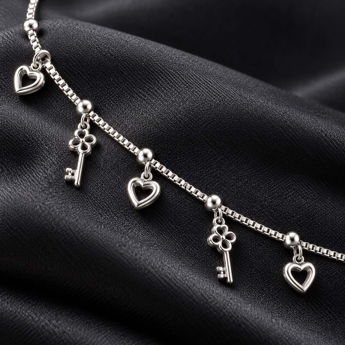 Heart & Key Charm 925 Sterling Silver Payal Anklets