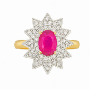 Scarlet Halo Star Ruby Diamond Ring | Savya Jewels | 18Kt 18-kt-gold | ruby