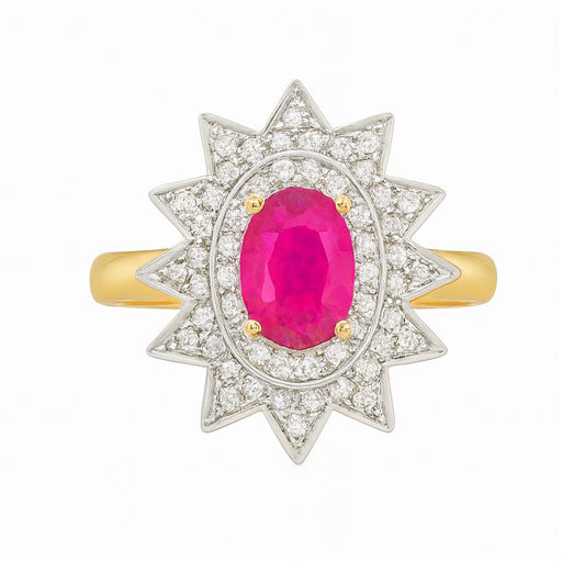 Scarlet Halo Star Ruby Diamond Ring | Savya Jewels | 18Kt 18-kt-gold | ruby