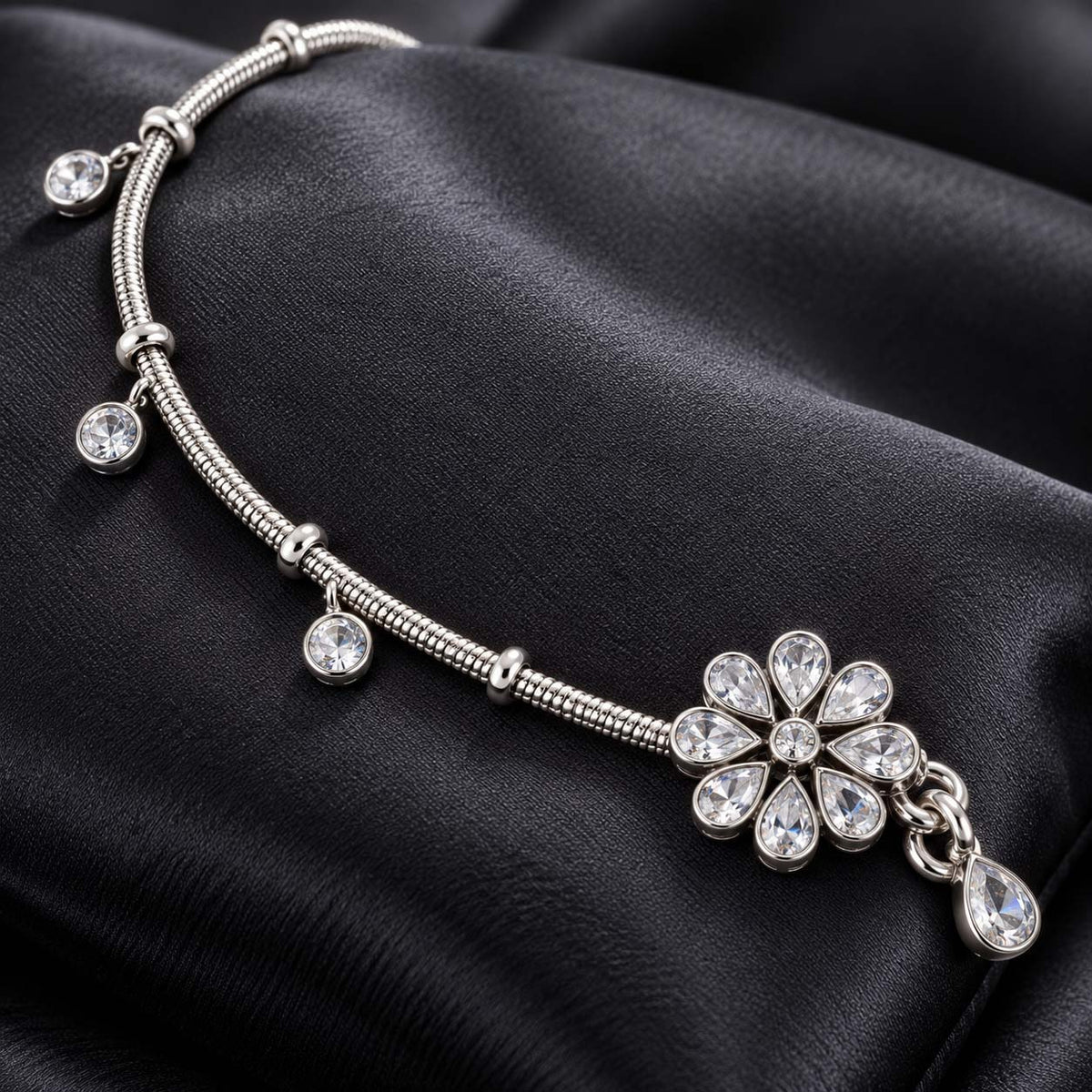 Floral Drop 925 Sterling Silver Payal Anklets