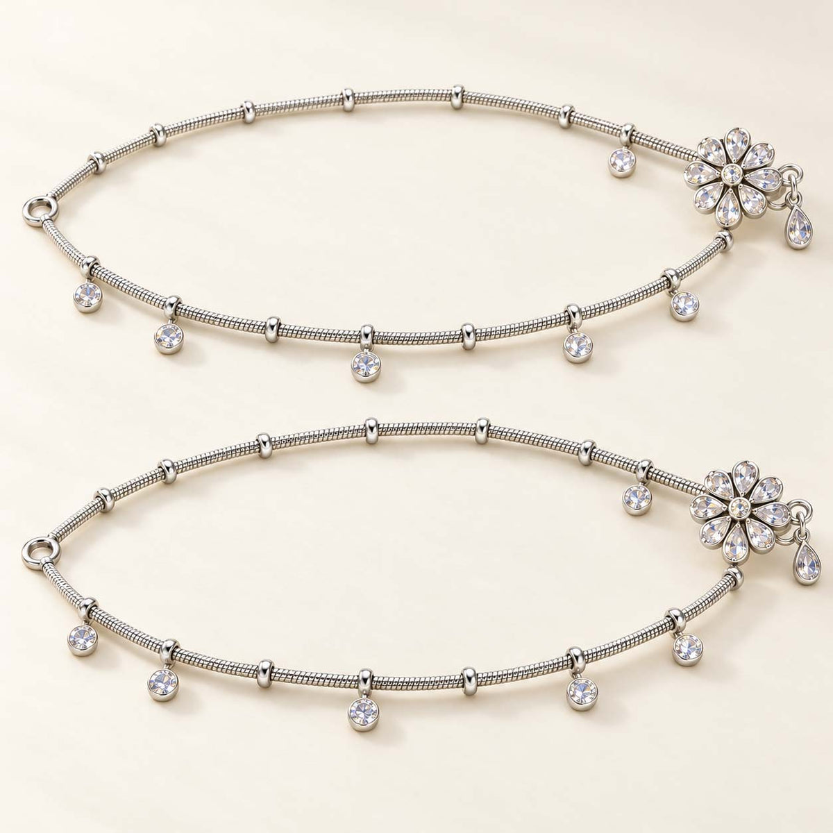 Floral Drop 925 Sterling Silver Payal Anklets