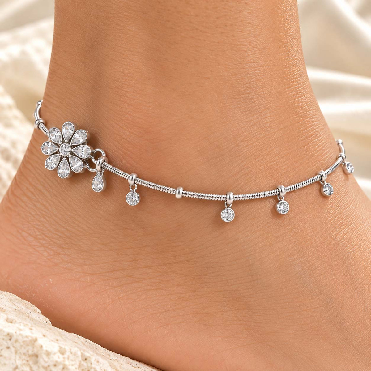 Floral Drop 925 Sterling Silver Payal Anklets