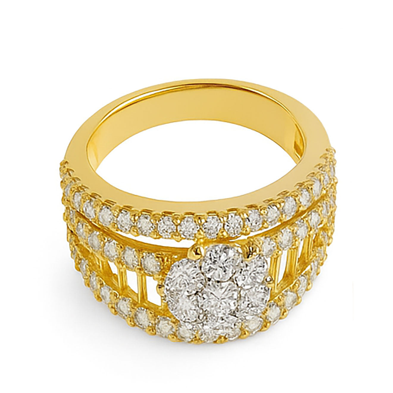 Triple Row Diamond Elevation Ring in Gold | Savya Jewels | 18Kt 18-kt-gold