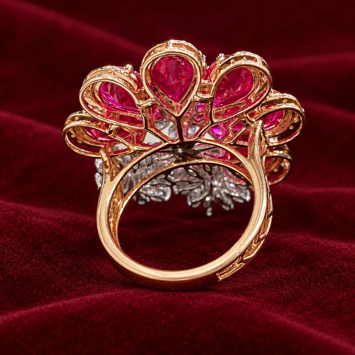 Rose Gold Purple Gemstone and Diamond Cluster Cocktail Ring | Savya Jewels