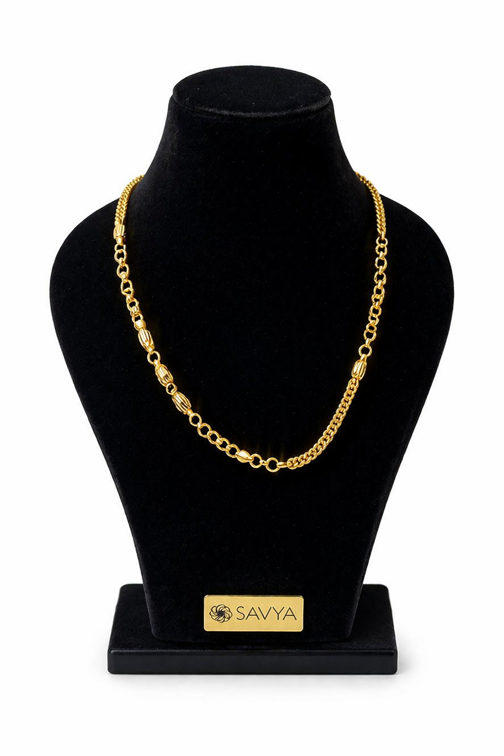 Curb Oval Bead Combo Gold Chain