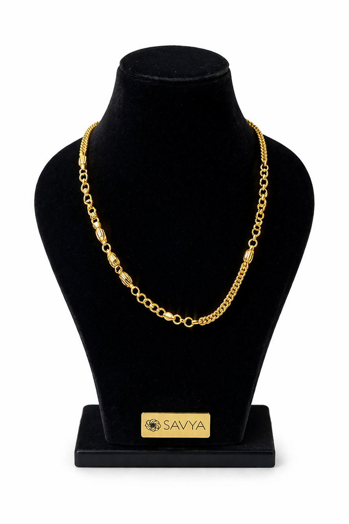 Curb Oval Bead Combo Gold Chain