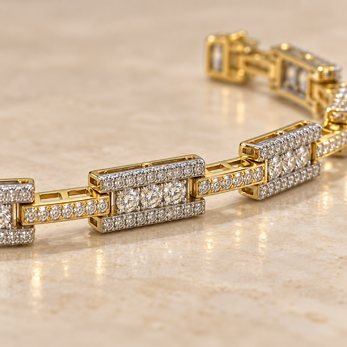 14K Gold Geometric Diamond Link Bracelet