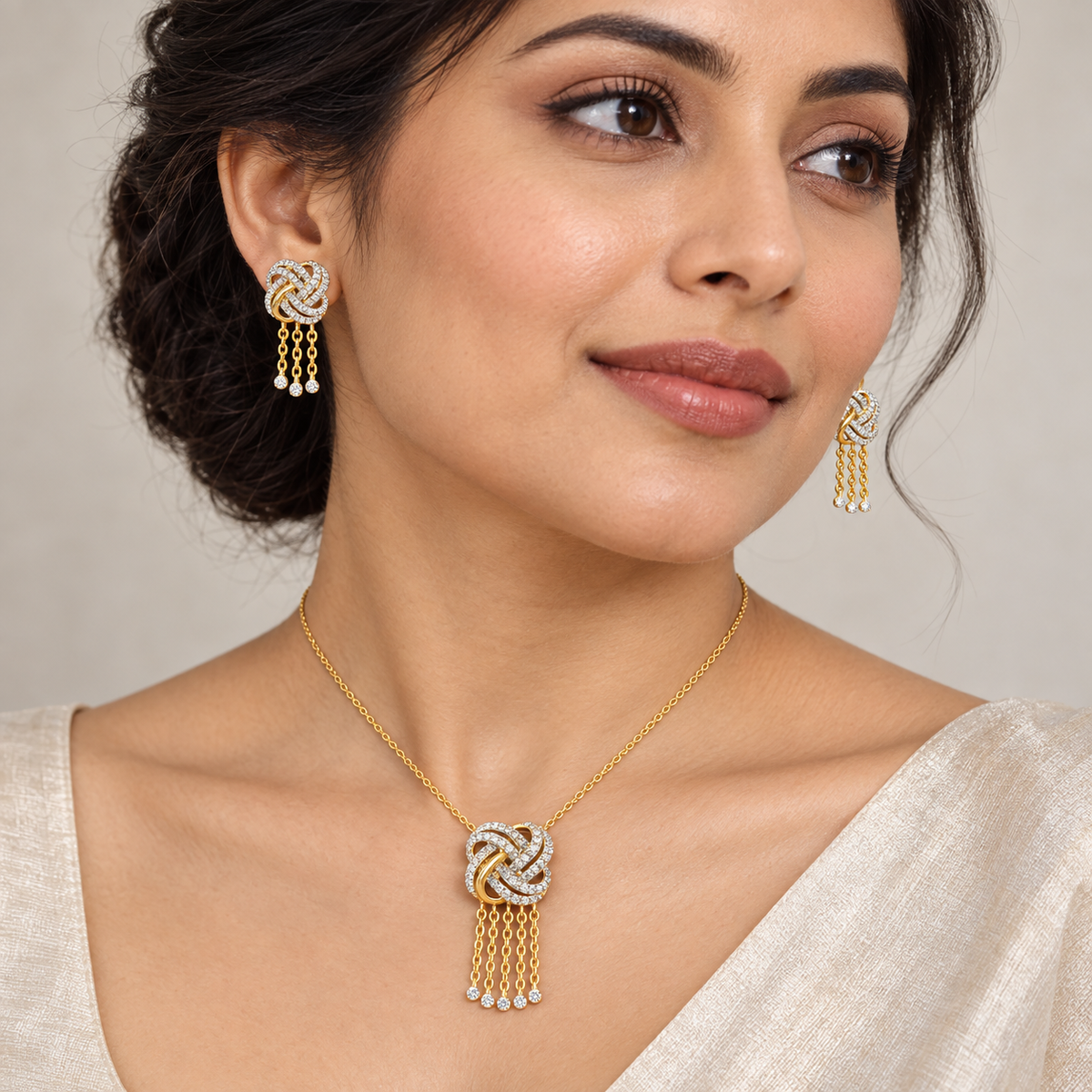 18K Gold Diamond Pendant Set – Eterna Wave | Savya Jewels