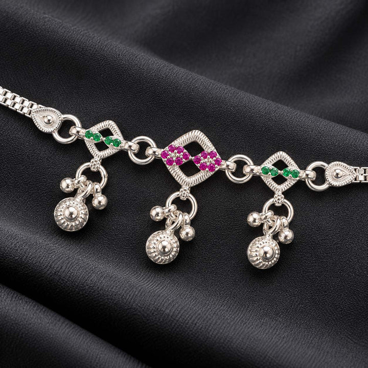 Pink & Green Geometric 925 Sterling Silver Payal Anklets