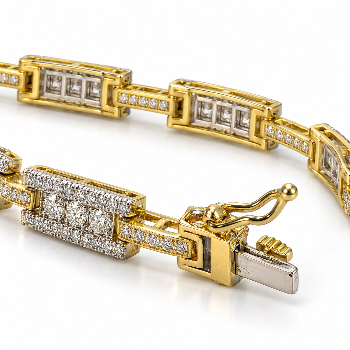 14K Gold Geometric Diamond Link Bracelet